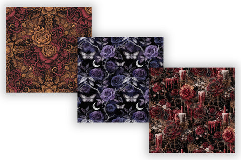 Gothic Rose Thorn Dark Floral Paper, Seamless Dark Pattern Bundle, Printable Scrapbook Paper, Victorian Botanical Design Dark Aesthetic Digital Pattern FloridPrintables 