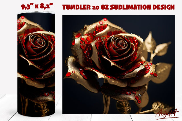 Gothic rose tumbler wrap sublimation / 3d gold rose png Sublimation Angelina Semenova 