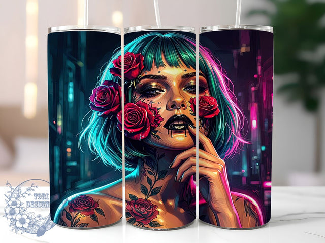 Gothic Rose Woman 20oz Tumbler, Gothic Woman, Rose Design, Dark Spooky, Dia De Los Muertos, 20oz Wrap, Sublimation Tumbler, Floral Gothic Sublimation ToriDesigns 