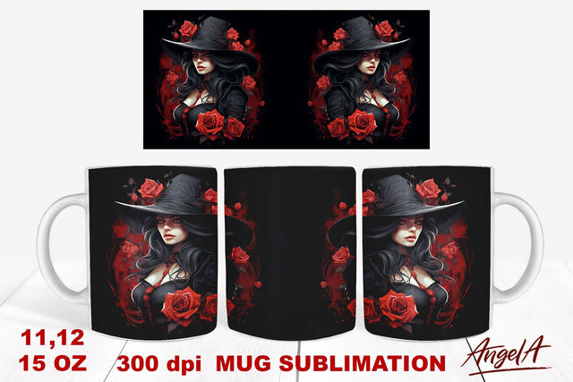 Gothic roses black mug sublimation wrap / witchy woman png Sublimation Angelina Semenova 