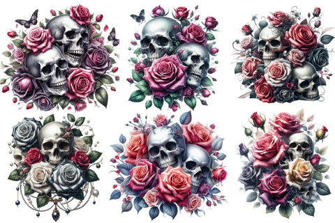 Gothic Roses & Skulls Bouquet with Perls Sublimation designartist 