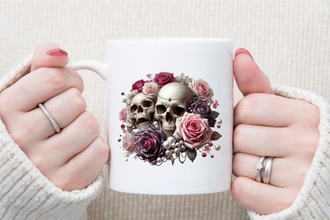 Gothic Roses & Skulls Bouquet with Perls Sublimation designartist 