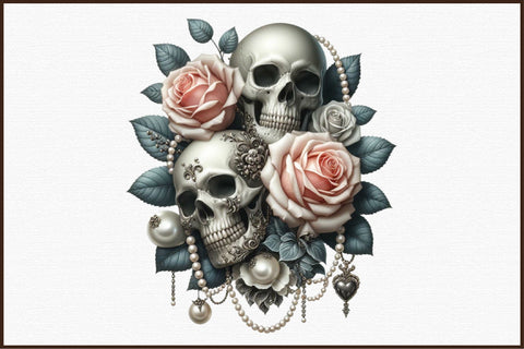 Gothic Roses & Skulls Bouquet with Perls Sublimation designartist 