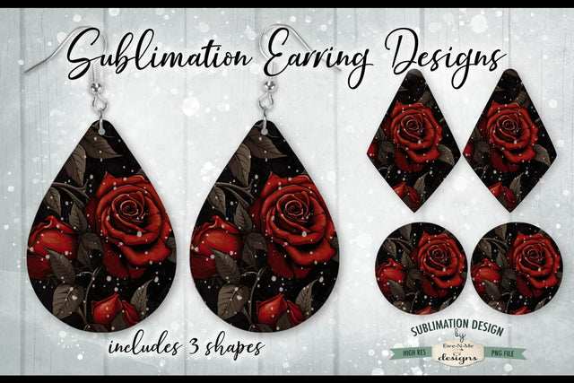 Gothic Roses Sublimation Earring Designs | 3 PNG Shapes Sublimation Ewe-N-Me Designs 