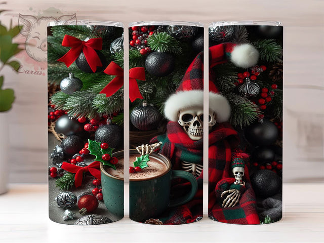 Gothic Skeleton Christmas Tumbler, Dark Christmas Wrap, 20oz Tumbler Sublimation, Creepy Holiday Skeleton Design, Haunted Winter Tumbler, Spooky Christmas Sublimation, Gothic Festive Wrap Sublimation Lara' s Designs 