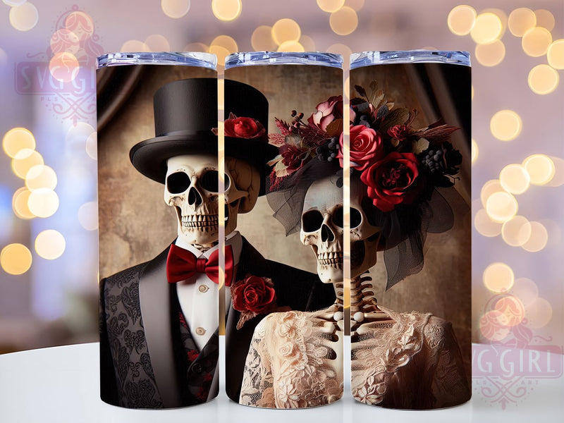 Gothic Skeleton Couple Tumbler, Halloween Theme, Gothic Style, Spooky Romance, Dark Love Pattern, Creepy Cute Design, 20Oz Tumbler, Sublimation Wrap Sublimation SvggirlplusArt 