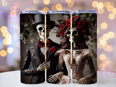 Gothic Skeleton Couple Tumbler, Halloween Theme, Gothic Style, Spooky Romance, Dark Love Pattern, Creepy Cute Design, 20Oz Tumbler, Sublimation Wrap Sublimation SvggirlplusArt 