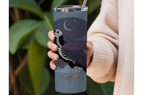 Gothic Skeleton Crow 20oz Tumbler Wrap Sublimation DesignSVG 