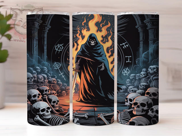 Gothic Skeleton Fire Sword Tumbler, Fire Sword Wrap, 20oz Tumbler Sublimation, Dark Fantasy Design, Flaming Skull Tumbler, Gothic Warrior Sublimation, Spooky Sword Skeleton Wrap Sublimation Lara' s Designs 
