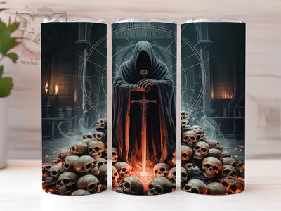 Gothic Skeleton Fire Sword Tumbler, Fire Sword Wrap, 20oz Tumbler Sublimation, Dark Fantasy Design, Flaming Skull Tumbler, Gothic Warrior Sublimation, Spooky Sword Skeleton Wrap Sublimation Lara' s Designs 