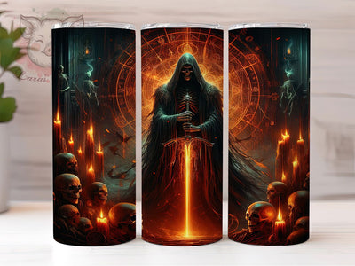 Gothic Skeleton Fire Sword Tumbler, Fire Sword Wrap, 20oz Tumbler Sublimation, Dark Fantasy Design, Flaming Skull Tumbler, Gothic Warrior Sublimation, Spooky Sword Skeleton Wrap Sublimation Lara' s Designs 