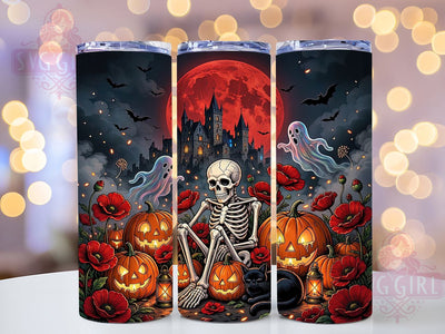 Gothic Skeleton Halloween 20oz Tumbler, Skeleton Motif, Gothic Style, Halloween Theme, Dark Aesthetic, Spooky Charm, 20oz Wrap, Sublimation Tumbler Sublimation SvggirlplusArt 