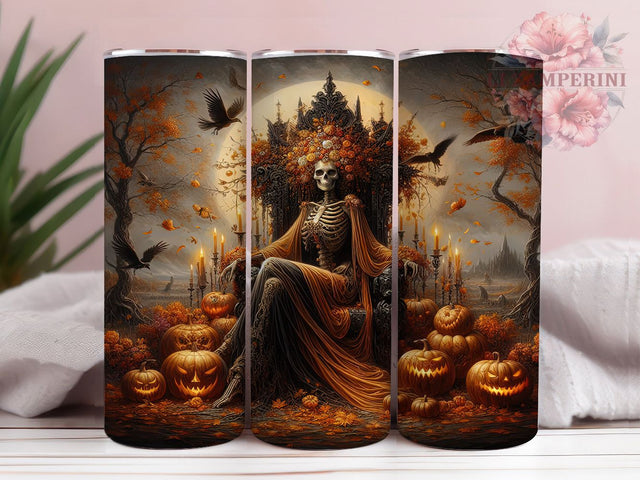 Gothic Skeleton Queen Autumn Tumbler, Gothic Autumn Wrap, Fall Skeleton Cup, 20oz Sublimation, Autumn Queen Design, Spooky Fall Drinkware, Gothic Tumbler Wrap Sublimation Li Zamperini 