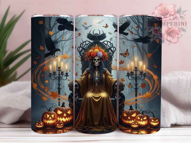 Gothic Skeleton Queen Autumn Tumbler, Gothic Autumn Wrap, Fall Skeleton Cup, 20oz Sublimation, Autumn Queen Design, Spooky Fall Drinkware, Gothic Tumbler Wrap Sublimation Li Zamperini 