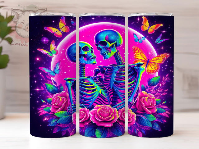 Gothic Skeleton Skull Lovers Tumbler, Skull Lovers Cup, 20Oz Skinny Tumbler Wrap, Gothic Romance Sublimation, Skeleton Love Drinkware, Halloween Couple Gift, Digital Skull Art Design Sublimation Lara' s Designs 