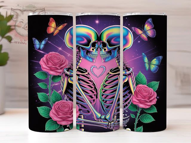 Gothic Skeleton Skull Lovers Tumbler, Skull Lovers Cup, 20Oz Skinny Tumbler Wrap, Gothic Romance Sublimation, Skeleton Love Drinkware, Halloween Couple Gift, Digital Skull Art Design Sublimation Lara' s Designs 