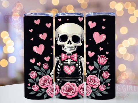 Gothic Skeleton Valentine's Day Cute Love Tumbler Wrap, Skeleton Tumbler, Valentine’s Day, 20oz Tumbler, Sublimation Wrap, Love Design, Gothic Gift, Cute Skeleton Mug Sublimation SvggirlplusArt 