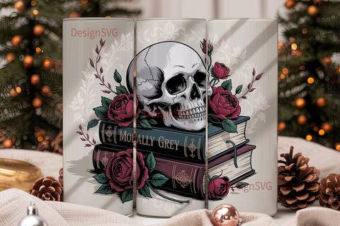 Gothic Skull Book Rose 20oz Tumbler Wrap Sublimation DesignSVG 