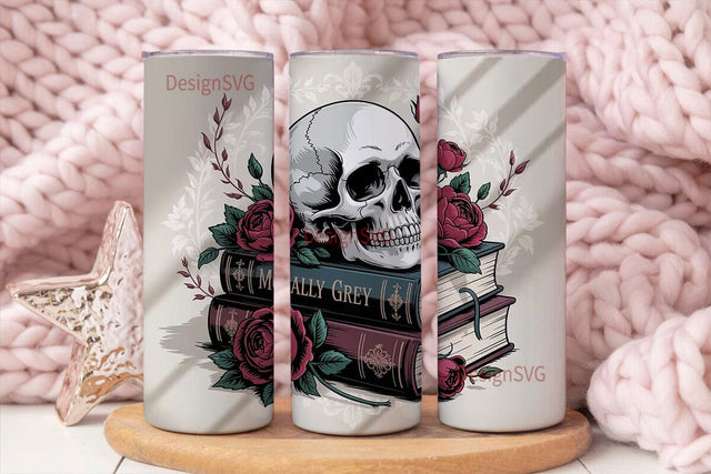 Gothic Skull Book Rose 20oz Tumbler Wrap Sublimation DesignSVG 