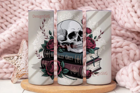 Gothic Skull Book Rose 20oz Tumbler Wrap Sublimation DesignSVG 