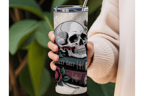 Gothic Skull Book Rose 20oz Tumbler Wrap Sublimation DesignSVG 