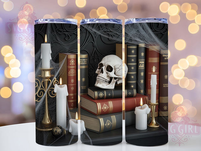 Gothic Skull & Books Haunted Library Tumbler, Bookstack Cup Wrap, Dark Academia Drinkware, Spooky 20oz Tumbler, Skull And Books Design, Haunted Library Wrap, Gothic Reading Art Sublimation SvggirlplusArt 