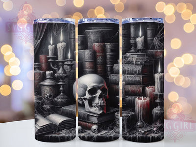 Gothic Skull & Books Haunted Library Tumbler, Bookstack Cup Wrap, Dark Academia Drinkware, Spooky 20oz Tumbler, Skull And Books Design, Haunted Library Wrap, Gothic Reading Art Sublimation SvggirlplusArt 