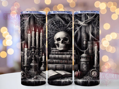 Gothic Skull & Books Haunted Library Tumbler, Bookstack Cup Wrap, Dark Academia Drinkware, Spooky 20oz Tumbler, Skull And Books Design, Haunted Library Wrap, Gothic Reading Art Sublimation SvggirlplusArt 