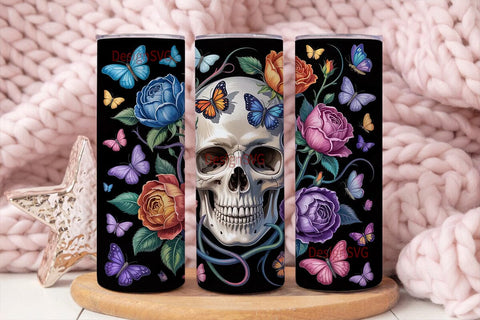 Gothic Skull & Butterflies 20oz Tumbler Sublimation DesignSVG 