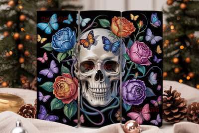 Gothic Skull & Butterflies 20oz Tumbler Sublimation DesignSVG 