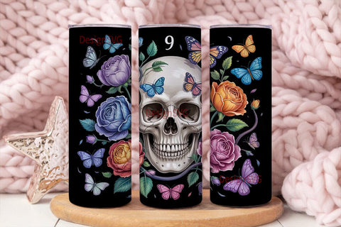 Gothic Skull & Butterflies 20oz Tumbler Sublimation DesignSVG 