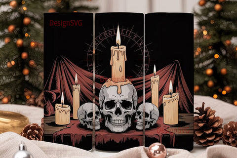 Gothic Skull Candle Tumbler Wrap Sublimation DesignSVG 