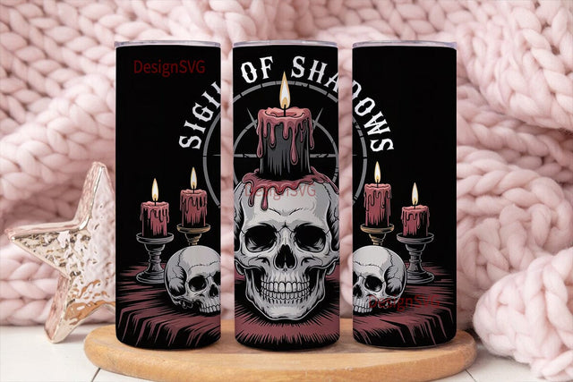 Gothic Skull Candle Tumbler Wrap Sublimation DesignSVG 