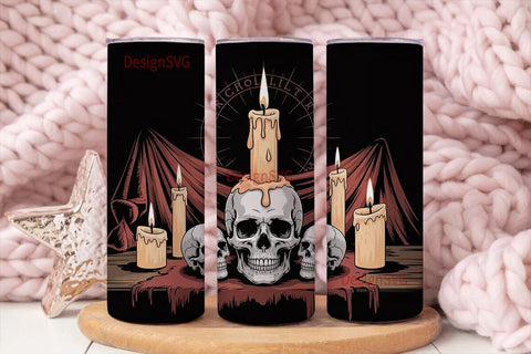 Gothic Skull Candle Tumbler Wrap Sublimation DesignSVG 