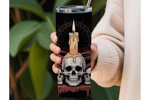 Gothic Skull Candle Tumbler Wrap Sublimation DesignSVG 