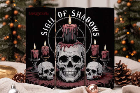 Gothic Skull Candle Tumbler Wrap Sublimation DesignSVG 