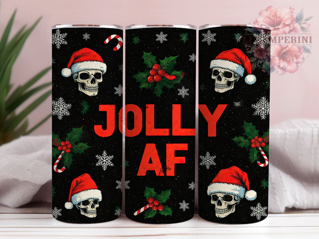 Gothic Skull Christmas Tumbler, Candy Cane Tumbler Wrap, Jolly AF Tumbler Design, Gothic Christmas Tumbler, Sublimation, Dark Humor Christmas Tumbler Sublimation Li Zamperini 