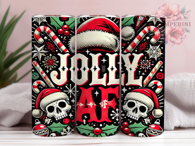 Gothic Skull Christmas Tumbler, Candy Cane Tumbler Wrap, Jolly AF Tumbler Design, Gothic Christmas Tumbler, Sublimation, Dark Humor Christmas Tumbler Sublimation Li Zamperini 