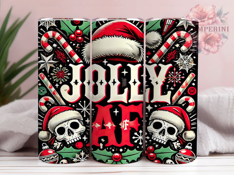 Gothic Skull Christmas Tumbler, Candy Cane Tumbler Wrap, Jolly AF Tumbler Design, Gothic Christmas Tumbler, Sublimation, Dark Humor Christmas Tumbler Sublimation Li Zamperini 