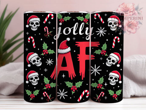 Gothic Skull Christmas Tumbler, Candy Cane Tumbler Wrap, Jolly AF Tumbler Design, Gothic Christmas Tumbler, Sublimation, Dark Humor Christmas Tumbler Sublimation Li Zamperini 