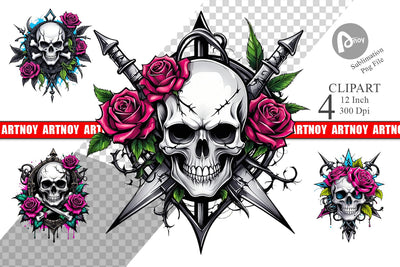 Gothic Skull Clipart Sublimation artnoy 
