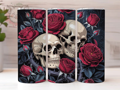 Gothic Skull Dark Pattern 20oz Tumbler, Human Skulls, Dramatic Gothic, Dark Aesthetic, Seamless Pattern, 20oz Tumbler Wrap, Sublimation PNG Sublimation Lara' s Designs 