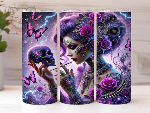 Gothic Skull Design Alternative Tumbler, Skull Design Drinkware, 20oz Sublimation Wrap, Alternative Fashion Tumbler, Edgy Girl Gift, Dark Aesthetic Cup, Halloween Tumbler Sublimation Lara' s Designs 