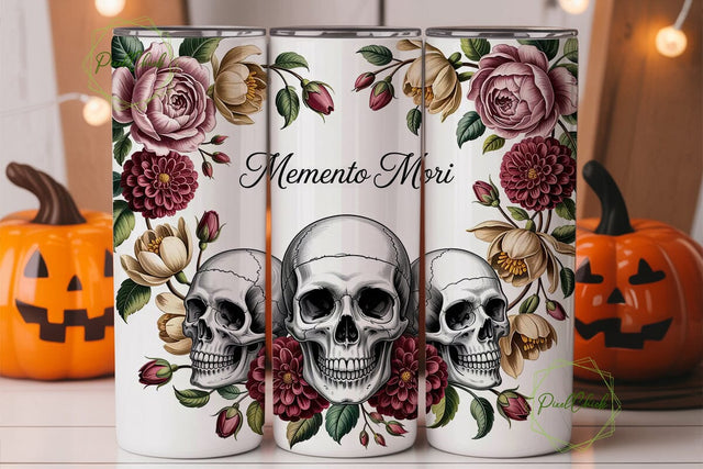 Gothic Skull Floral 20oz Tumbler Wrap Sublimation PixelChick 