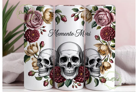 Gothic Skull Floral 20oz Tumbler Wrap Sublimation PixelChick 