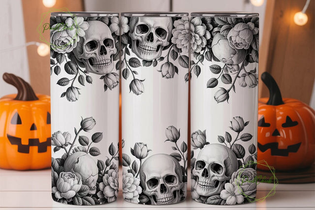 Gothic Skull Floral 20oz Tumbler Wrap Sublimation PixelChick 