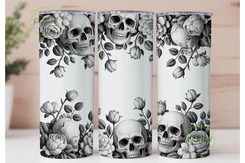 Gothic Skull Floral 20oz Tumbler Wrap Sublimation PixelChick 