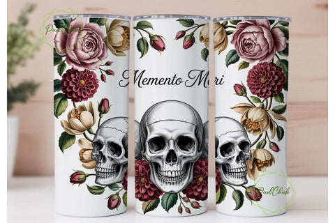 Gothic Skull Floral 20oz Tumbler Wrap Sublimation PixelChick 