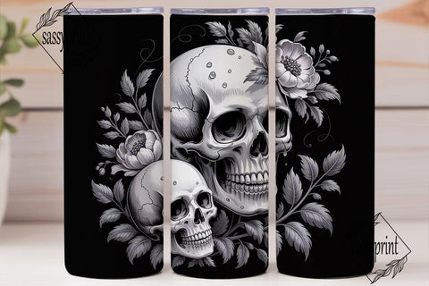 Gothic Skull Floral 20oz Tumbler Wrap Sublimation sassyprint 