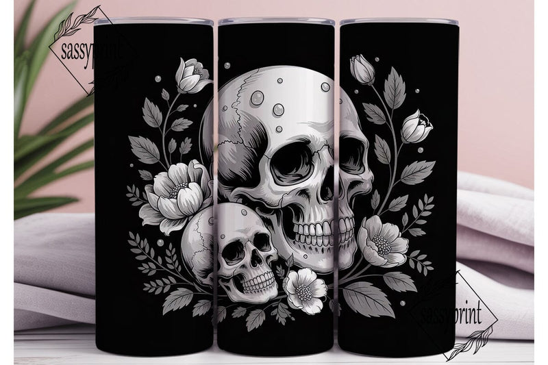 Gothic Skull Floral 20oz Tumbler Wrap Sublimation sassyprint 